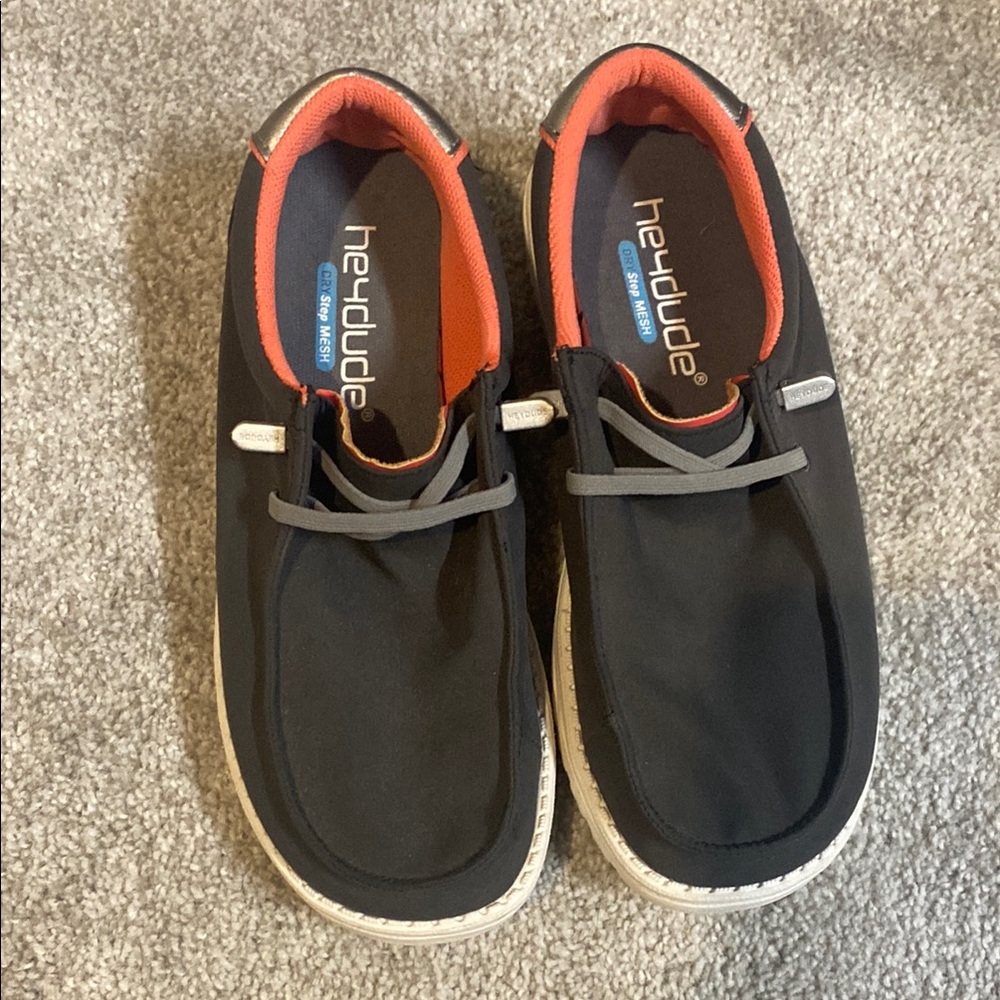 Hey Dude Black Shoes with Red Trim
